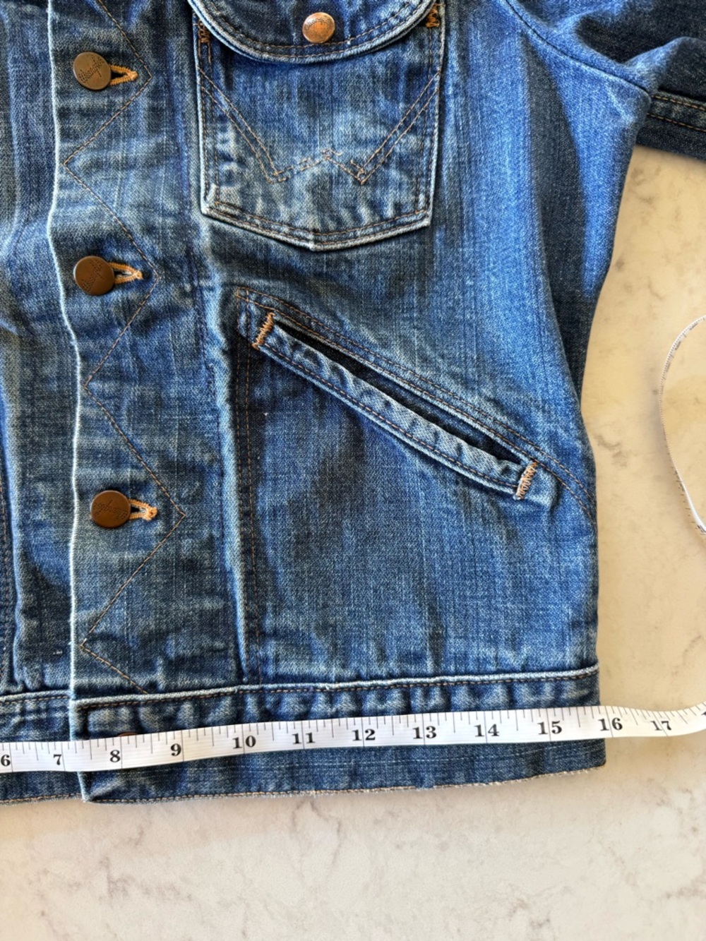 WRANGLER Vintage Women’s Blue Denim Trucker Jacket S/M - Picture 9 of 15
